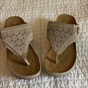 Beige Perforated Slide Sandals